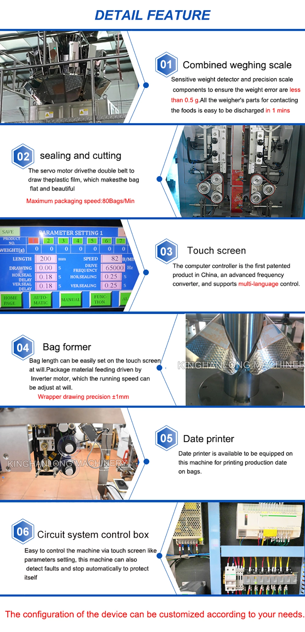 Automatic Vertical Food/Snack/Beans/ Grain/Rice/Nuts/Peanut/Sugar/Beans/Salt /Granule /Coffee/Tea/Popcorn Filling Multihead Weigher Packing Packaging Machine